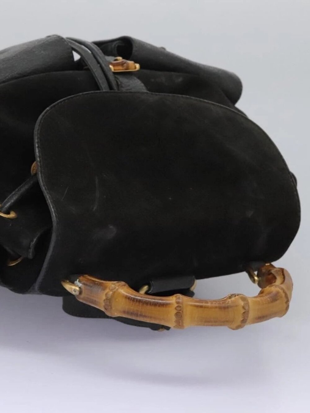GUCCI Bamboo Backpack Suede Black Gold 003 1998 0016 Auth th6031 - Picture 7 of 16